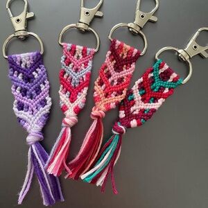 Pink and Purple Macramé Key & Card Holders with Chevron Design